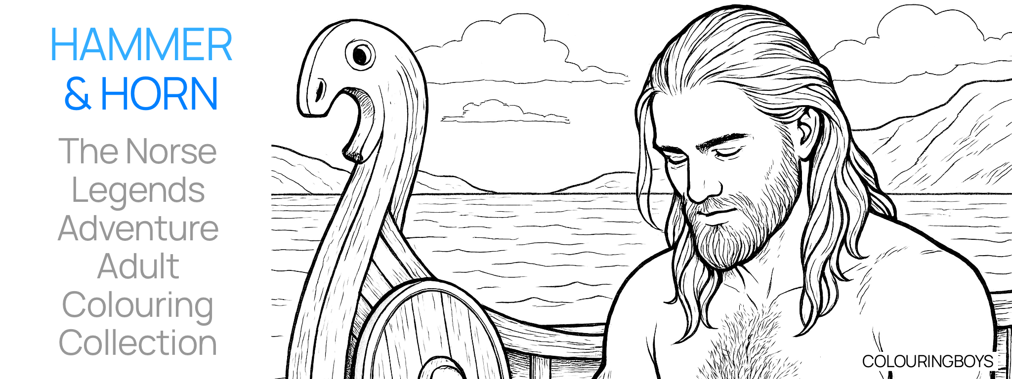 Handsome Viking male figure from an adult 18+ colouring book