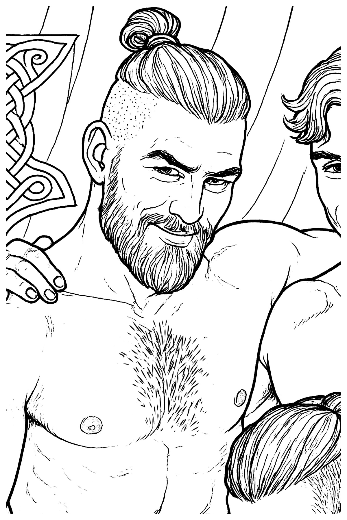 Strong Viking male from a colouring page designed for adults 18+
