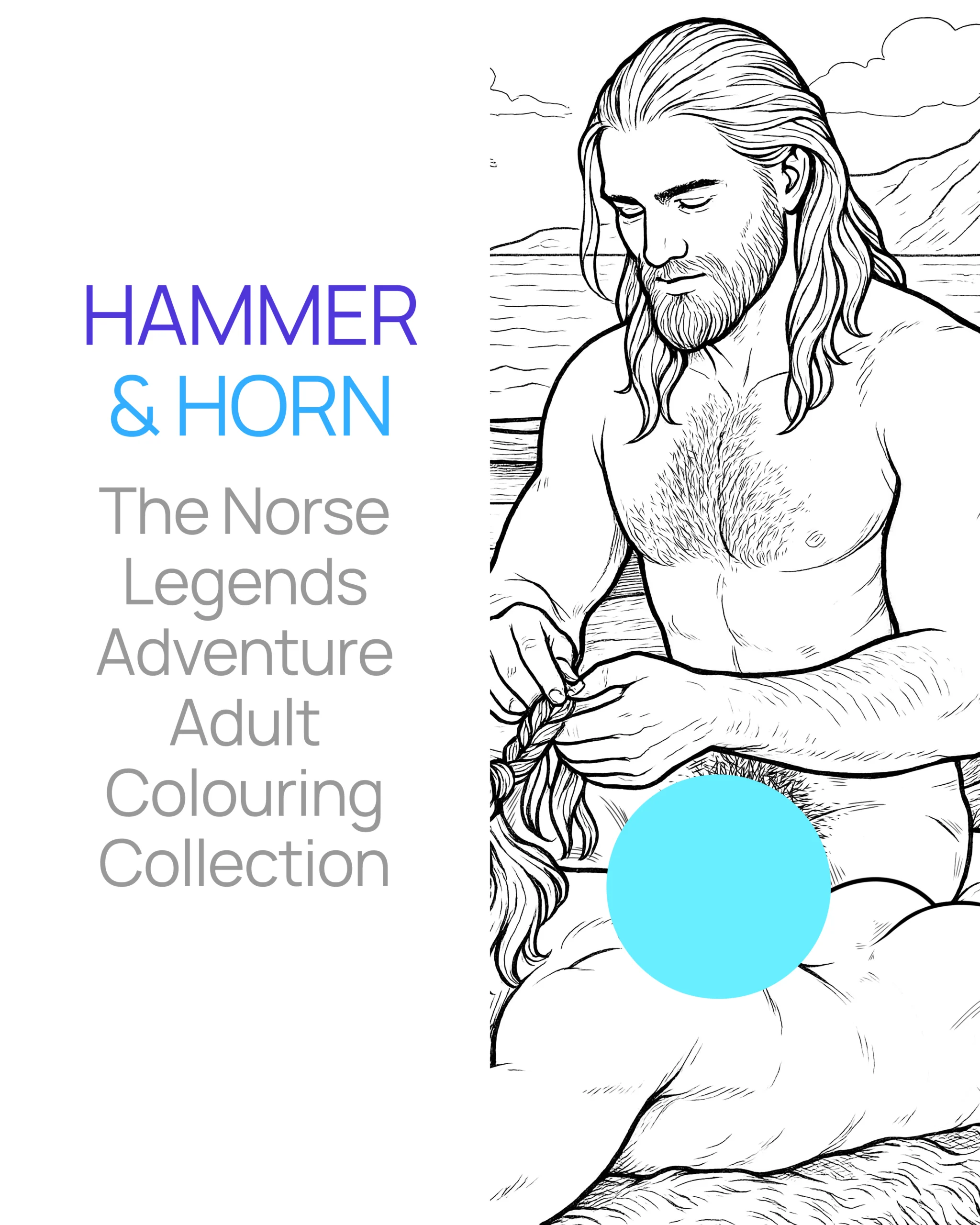 Handsome Viking male figure in an intimate scene from an adult 18+ colouring book