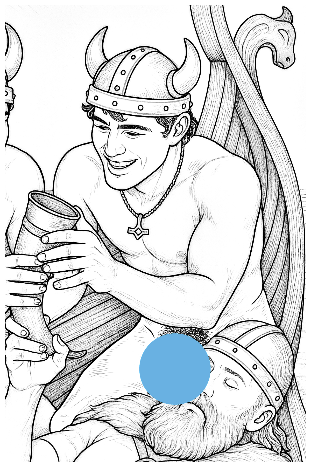 Young Viking man from a queer adult colouring page collection 