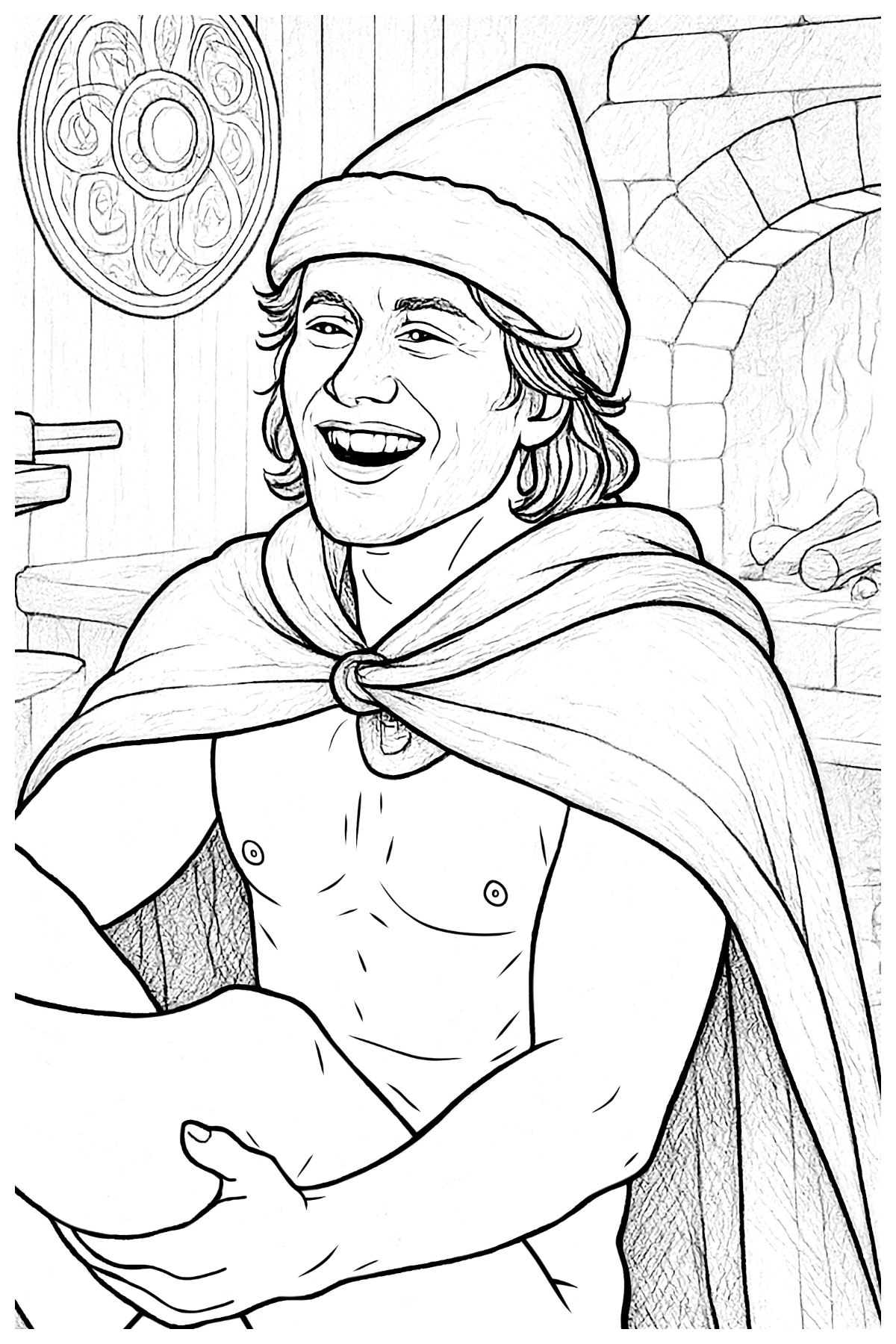 Illustrated Viking male figure as part of an adult 18+ colouring page collection.