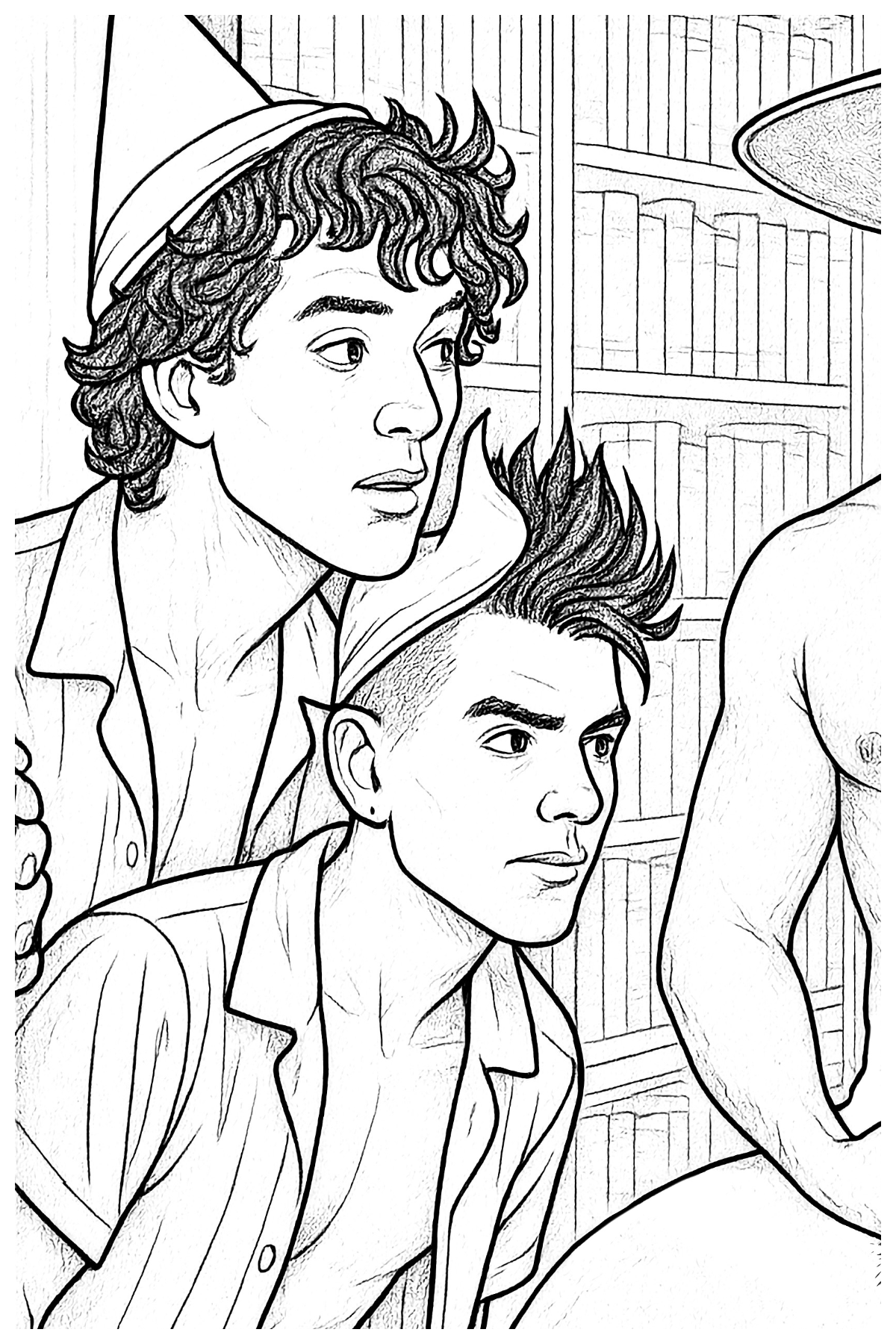 Male Wizards illustrated as part of a colouring book for adults
