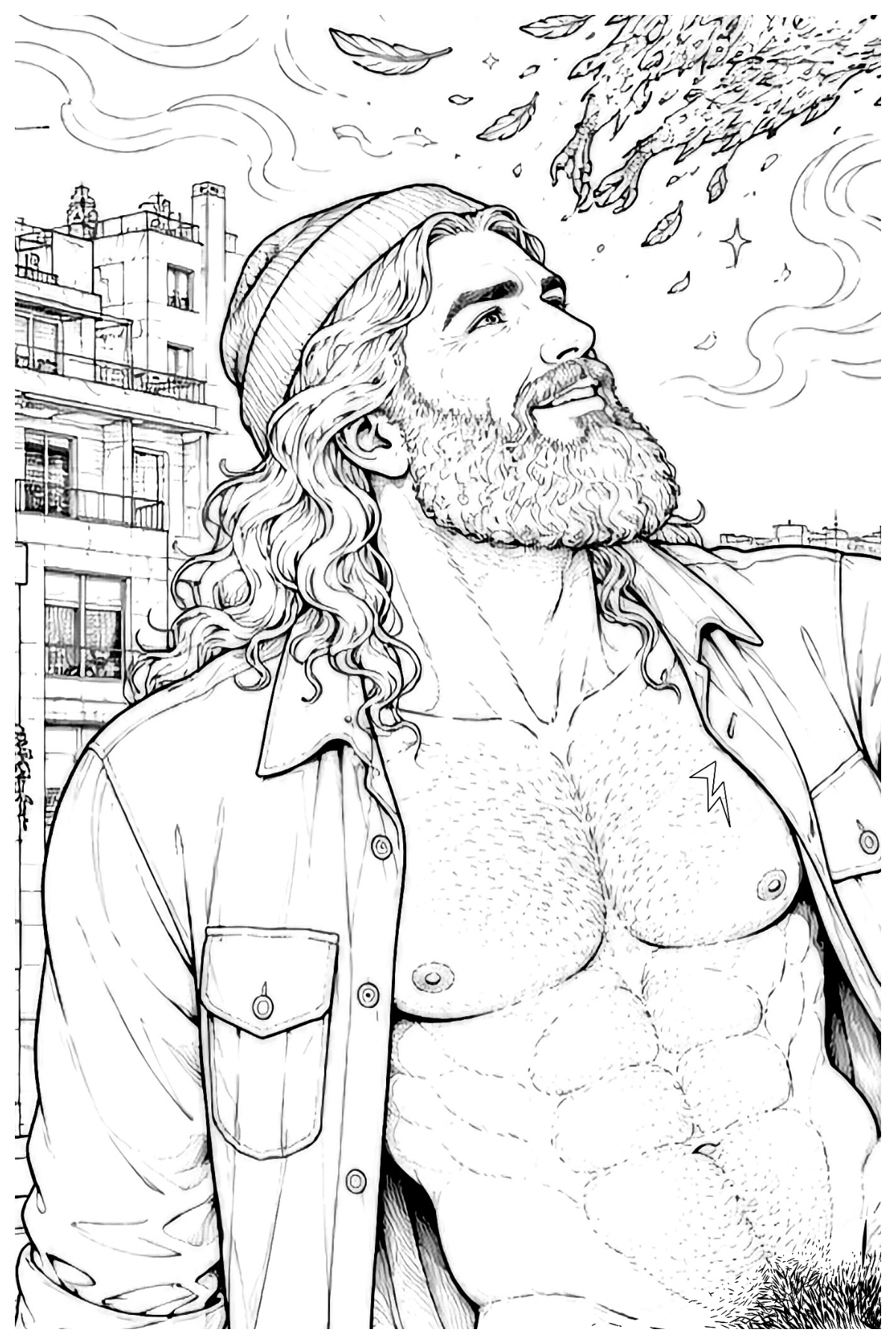 A modern representation of the Mythological Greek God Zeus, from an adult colouring book
